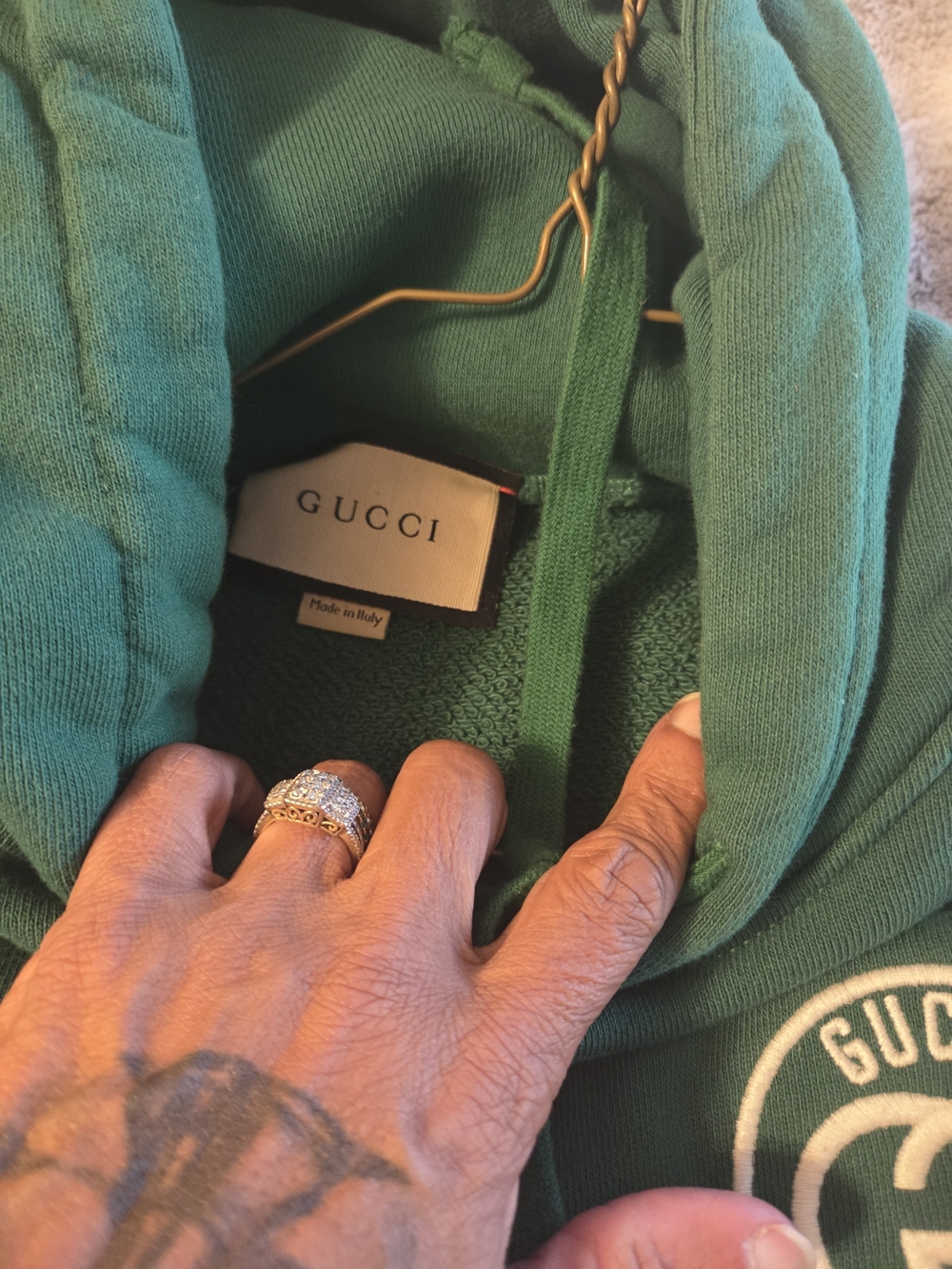 GG Green Crewneck Hoodie And Matching JOGGERS - SET - Picture 4 of 8